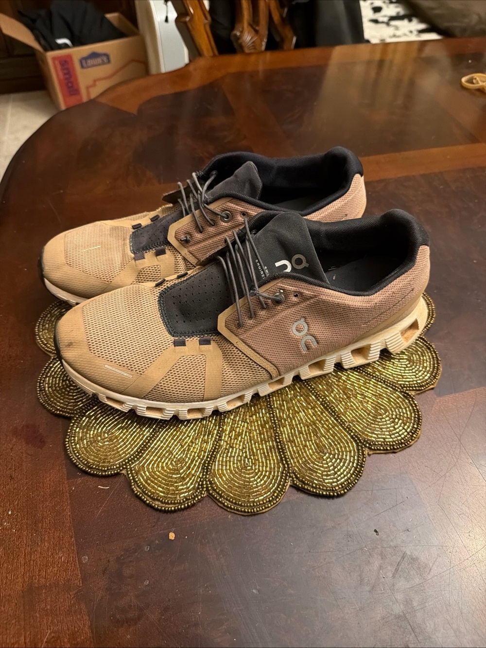 On Running Men's Cloud Sneakers in Tan and Black